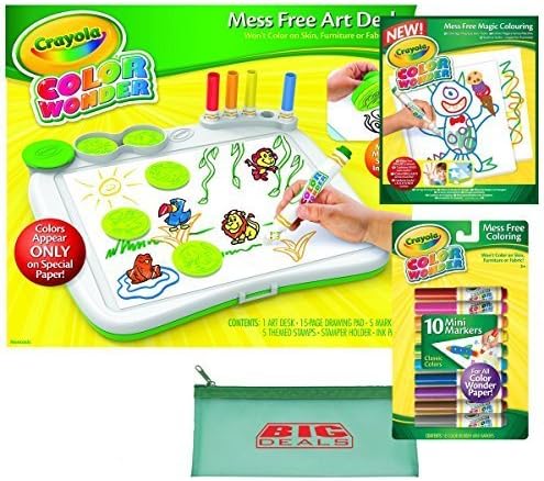 Crayola Color Wonder mess free Art Desk with Stamper with additional markers and bonus pencil case your child's wish gift