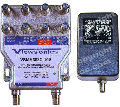 Viewsonics VSMA608C-10R 8-Port TV Signal Booster/Amplifier with Active Return Path (Retail Package with 5-Year Warranty)