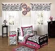 Funky Zebra and Hot Pink Toddler Bedding 5 pc Set