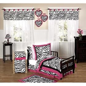 Funky Zebra and Hot Pink Toddler Bedding 5 pc Set