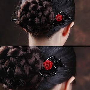 Flower Vintage Dragon Hair Sticks Women Girls Handmade Wooden Hair