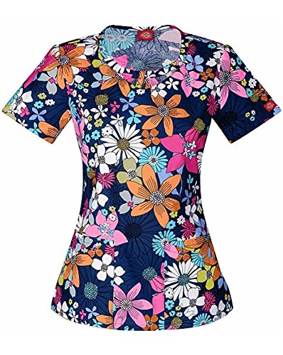Everyday Scrubs Signature By Dickies Women's Round Neck Butterfly Print Scrub Top