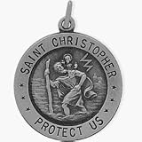 Large Round Sterling Silver St. Christopher Medallion with chain