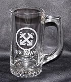 US Navy Crossed Anchors 20 oz. Etched Glass Beer Stein
