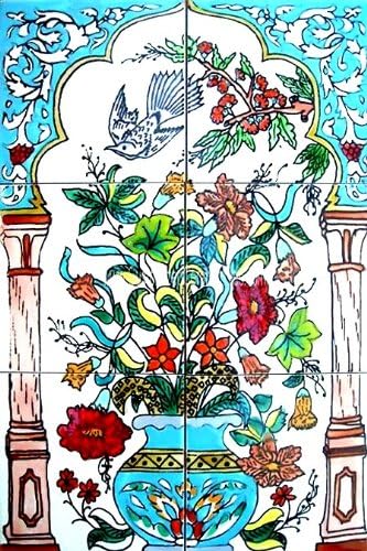 Decorative Ceramic Tiles: Hand Painted Mosaic Murals Kitchen Bathroom Pool Patio Wall Art 18 Inch x 12 Inch