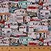 Cotton Vintage Trailers Campers Vacation Homes Trucks Lawn Chairs Cotton Fabric Print by the Yard (3505)