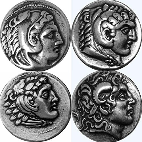4 COIN Reproductions of Alexander the Great, Heavy Silver Plate on Pewter