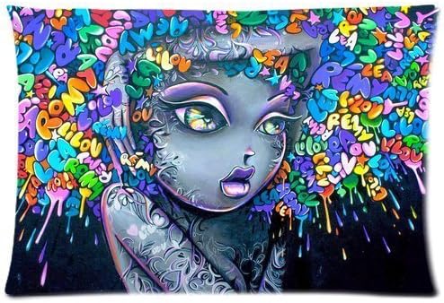 Custom Graffiti Gril Alphabet art hair Background Rectangle Pillow Case 20 X 30 Inch cloth simulation Zippered Pillow Cover - Lljpcovers Two sides Print