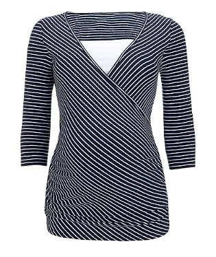 Maternity 3/4 Sleeve Navy and White Stripe Nursing Top