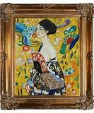 Art Reproduction Oil Painting - Klimt Paintings: Signora con Ventaglio Interpretation with Renaissance Bronze Frame - Bronze Finish - 30 X 34 - Hand Painted Framed Canvas Art