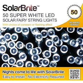 Solar Brite Deluxe 50 LED Super Bright White Decorative Solar Fairy String Lights, choice of light effect. Ideal for Trees, Gardens, Festive Parties & More...