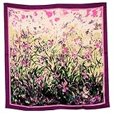 100% Luxurious Charmeuse Silk Laurent Monteil's Irises Painting Hand Rolled Edges Square Scarf Shawl - Purple