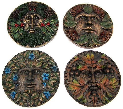 Set Of 4 Seasons Green Man Wall Plaques Greenman