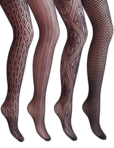 Vero Monte 4 Pairs Women's Hollow Out Patterned Fishnet Pantyhose Tights