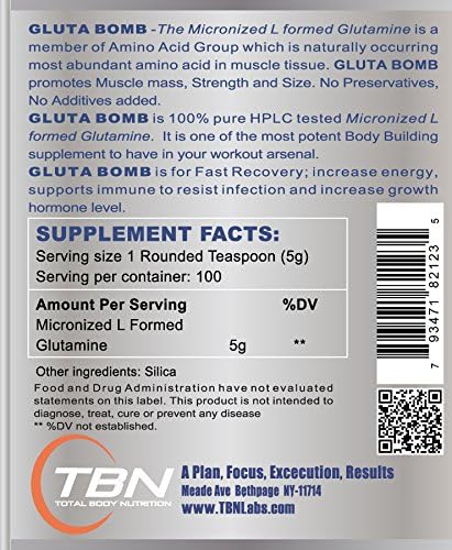 The most potent Micronized L formed Glutamine for serious bodybuilders and athletes. L-formed Glutamine is a member of Amino Acid Group which is naturally-occurring most abundant amino acid in muscle tissue. 100% pure HPLC tested Micronized L-Glutamine No Preservatives, No Additives One of the most effective supplements to have in your workout arsenal. Net. Wt: 500g, Serving Size: 5g, Total Servings: 100.