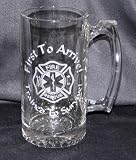 24 oz. Etched Glass Beer Stein Fireman Firefighter EMT Maltese Cross