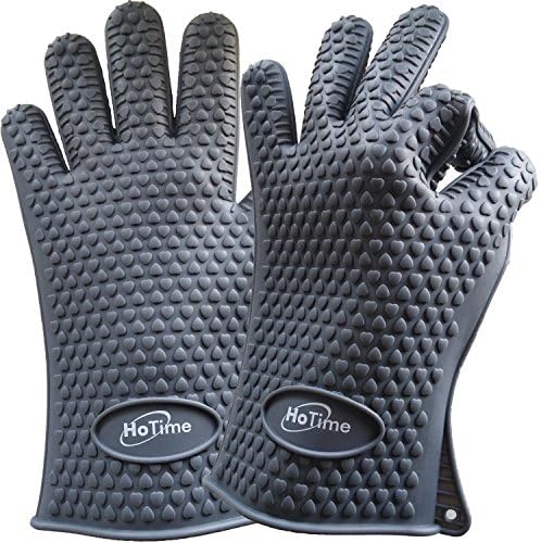 Heat Resistant Gloves HoTime With Lifetime Guarantee FDA Approved Protect Your Hands From High Temperature Materials - Comfortable Anti Slip Grip Made Of Waterproof Silicon - Cooking,BBQ,Baking(Grey)