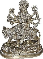 Antique Figurine Goddess Durga Metal Sculpture 7.5 x 4.5 x 9.5 inches