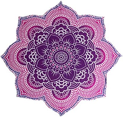 Large Round Lotus Flower Mandala Tapestry - 100% Cotton - Outdoor Beach Roundie - Hippie Gypsy Boho Throw Towel Tablecloth Hanging - Purple/Pink - Floral Circle Design/Shape 72"