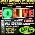 3COLOR LED SIGNS - MEGA BRIGHT, PROGRAMMABLE SCROLLING MESSAGE BOARD 16"X78"