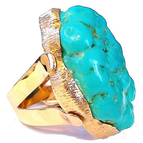 Vintage Turquoise Nugget Cocktail Ring in 18k Yellow Gold