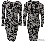 Plus Size General Print Chiffon/Polyester Long Sleeves Elasticized   Waistline Bodycon Dress/Midi Dress 