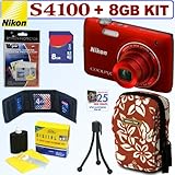 Nikon Coolpix S4100 14 MP Digital Camera (Red) + 8GB Accessory Kit