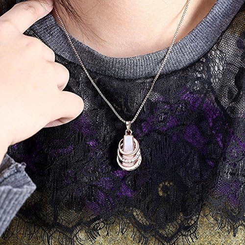HuiEn Women's Zircon Czech Drill Crystal Pendant Necklace Rose Gold Plated
