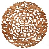 EXP Hand-carved 20" Camphor Wood "Blessings & Long Life" Wall Hanging