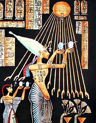 Egyptian Hand-Painted Papyrus Artwork (Imported): Akhenaton & Nefertari Offering