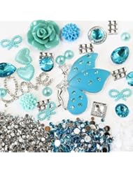 Single Detail Page Misc: DIY 3D Bling Cell Phone Case Deco Kit: Lovely Blue Fairy, Love, and Matching Color Pearls, Rhinestones and Gems