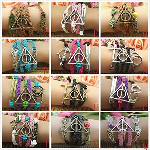 Harry Potter Deathly Hallows, Infinity, Owl, Believe Freedom Braided Leather Bracelet (Style A)