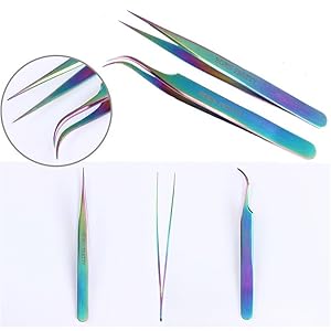 Born Pretty Tweezers Straight Curved Rainbow Stainless Steel