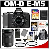 Olympus OM-D E-M5 Micro 4/3 Digital Camera & 14-42mm II Lens (Black/Black) with M.Zuiko 40-150mm Zoom Lens + 32GB Card + Backpack + Battery & Charger + Filters + Accessory Kit