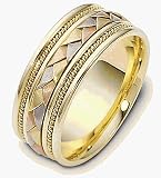 9mm Wide Woven Style Tri-Color 18 Karat Gold Wedding Band Ring