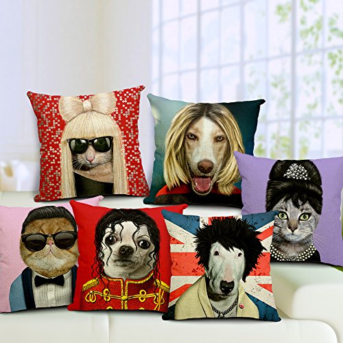 Custom Cotton Linen Leaning Cushion Throw Pillow Covers Pillowslip Case,Size 17.7" x 17.7" Square ,Animal cartoon 007