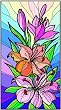 Purple & Orange Stargazer Lily Flowers - Etched Vinyl Stained Glass Film, Static Cling Window Decal
