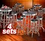 4x 5pc Black Wood Bar Table & Commercial Restaurant Chrome Black Swivel Barstool Set 29"