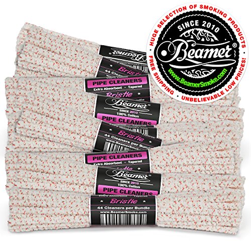 132 Pieces (3 Packs of 44) Beamer Ultra Premium Hard Bristle Pipe Cleaners. Extra Absorbent 100% Cotton, Tapered, Bendable, Reusable + Beamer Sticker.Great for Smoking Items, Cleaning, Arts and Crafts