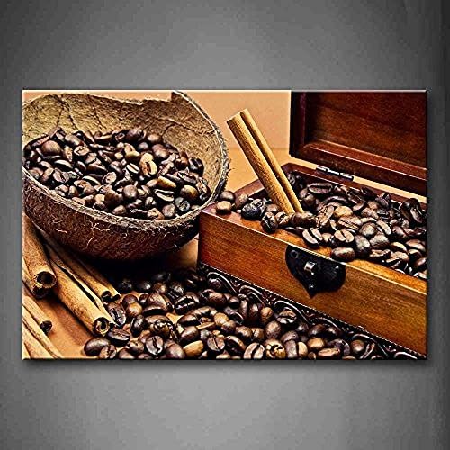 Bling Decor Brown Coffee Bean With Bowl And Box Wall Art Painting Picture Print On Canvas Food Pictures For Room
