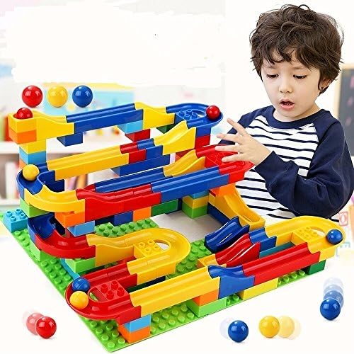 Hoyo Marble Run Coaster with Building Blocks and Race Marbles Set, Marble Game Race Railway Track Construction Learning Educational Toys, Endless Fun Kit (47pcs)
