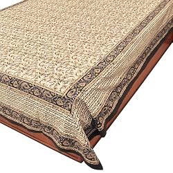 Flat Bed Sheet with Block Print on Cotton Queen Size