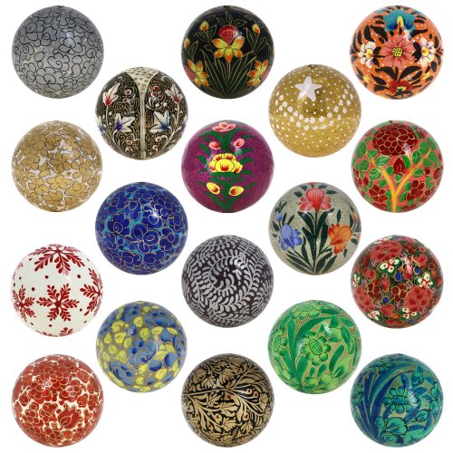 Christmas Tree Hanging Ornaments Handmade Paper Mache Balls 3 Inch Set of 18