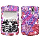 Sparkling Blue Hot Pink Shooting Star Full Diamond Rhinestone Snap on Hard Skin Bling Cover Case for Blackberry Curve 8300 8310 8330