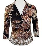 Boho Chic Long Sleeves, Spread Collar, Shirred Front, Flared Bottom Fashion Top - Paisley Blends