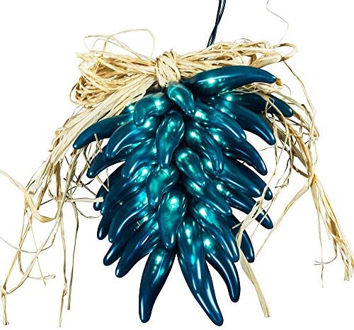 Chili Pepper Ristra Lights, Plug-In, 35 Turquoise Bulbs, Fiesta Swag