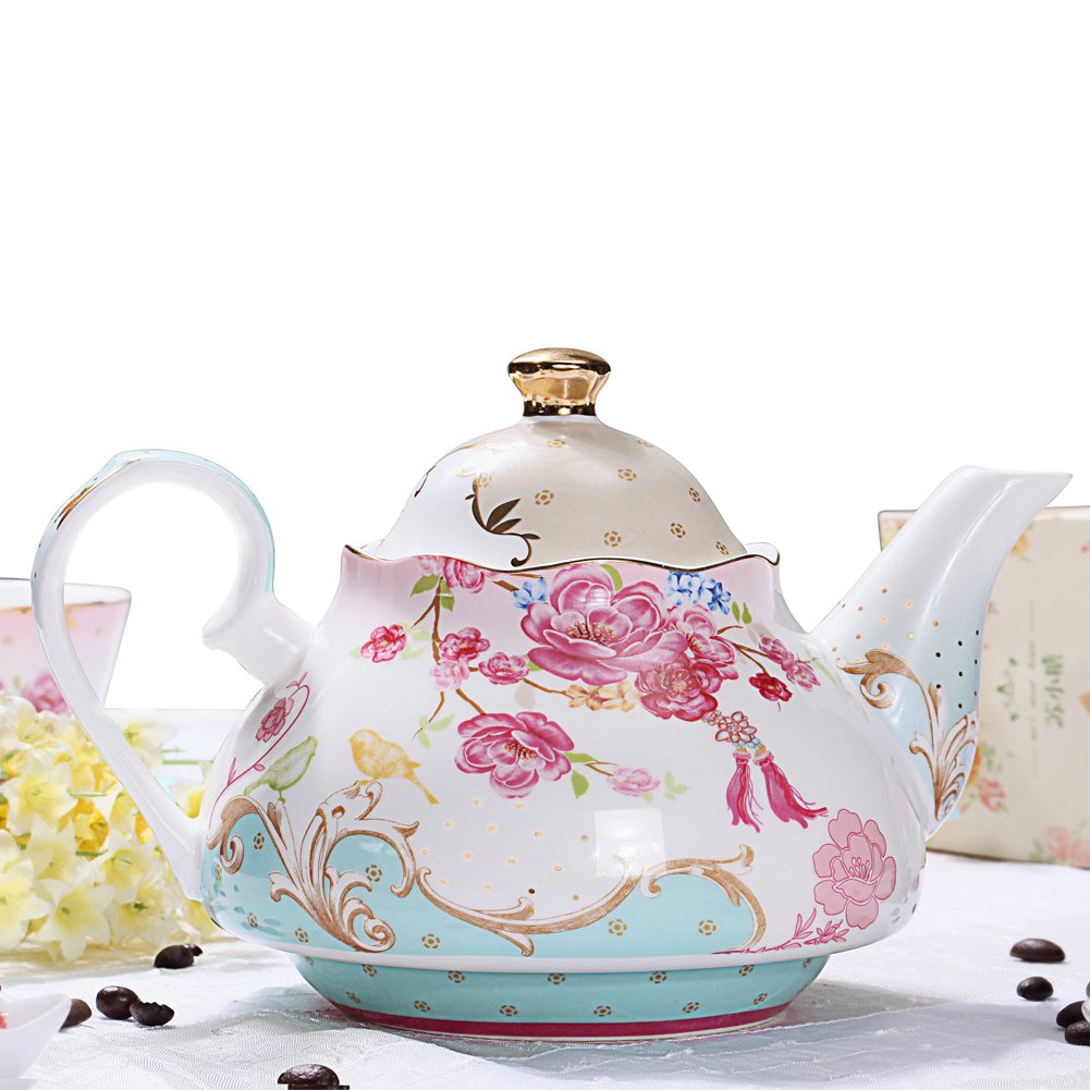 AWHOME Bone China Teapot Vintage Royal Style Red Floral 4 Cup