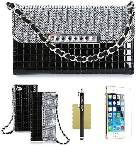 iPhone 5S Case,iPhone 5 Case,iPhone 5S Wallet Case,Captain Bell iPhone 5S Leather Case Diamond Sling Purse Flip Cover Cases for Apple iPhone 5 5S Purse-Black