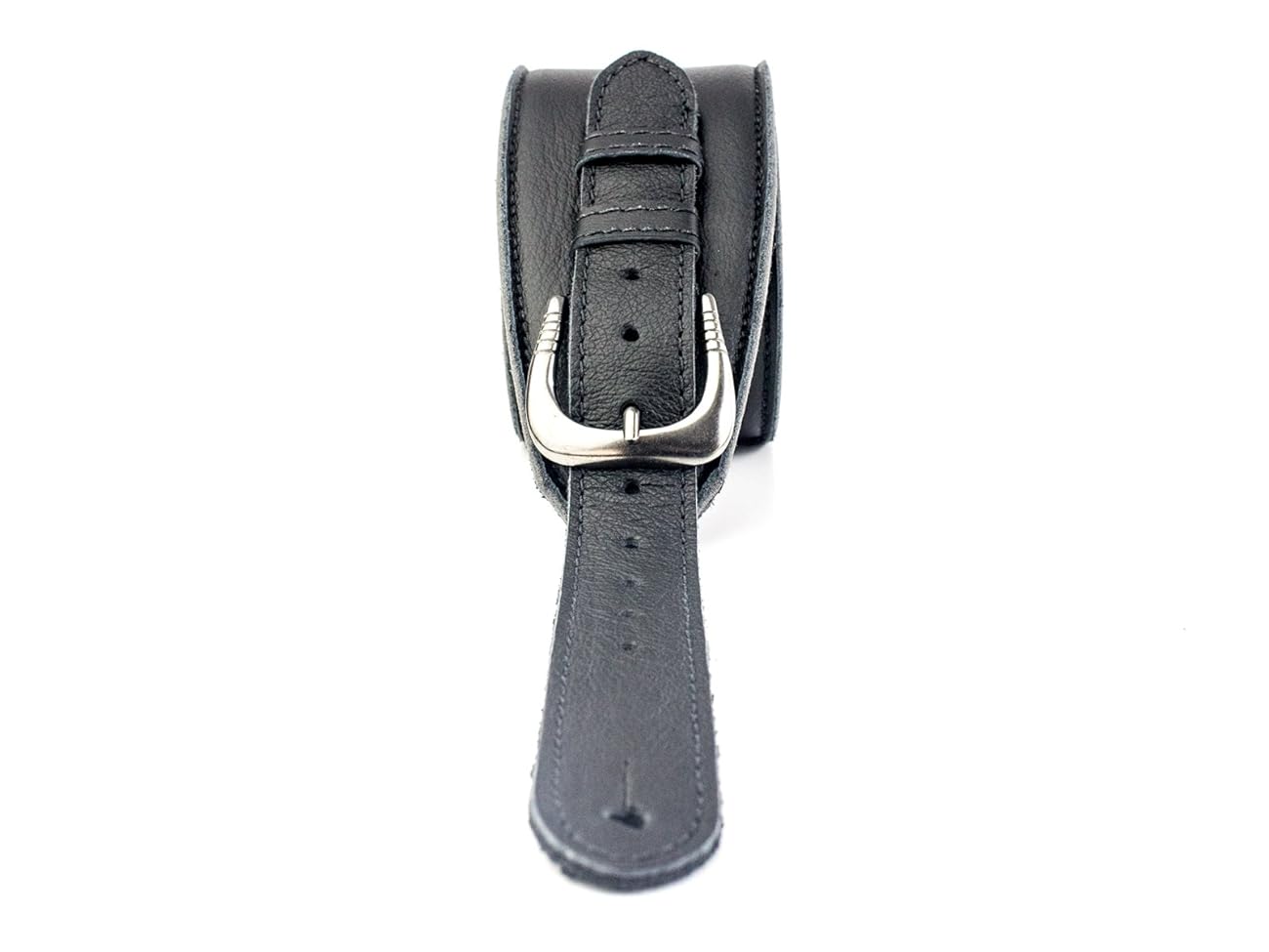 UK Made Black Vintage Extra Wide Soft Real Leather Guitar Strap with