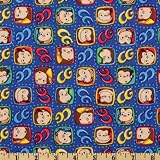 44'' Wide Curious Goerge Faces Small Patch Blue Fabric By The Yard